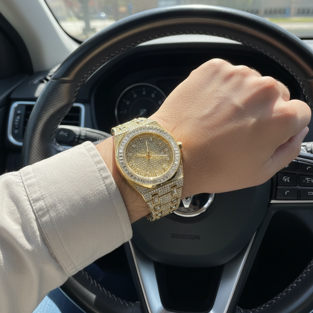 Car steering wheel shot