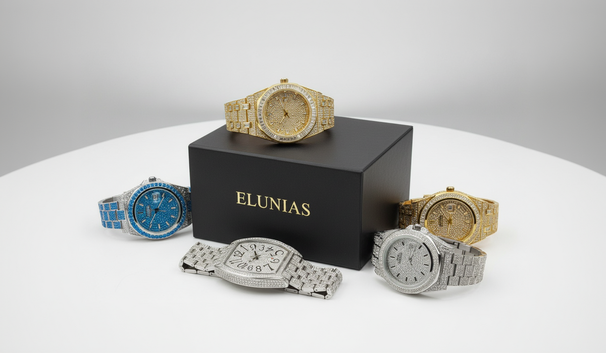 ELUNIAS Watches on White Table with Black Box