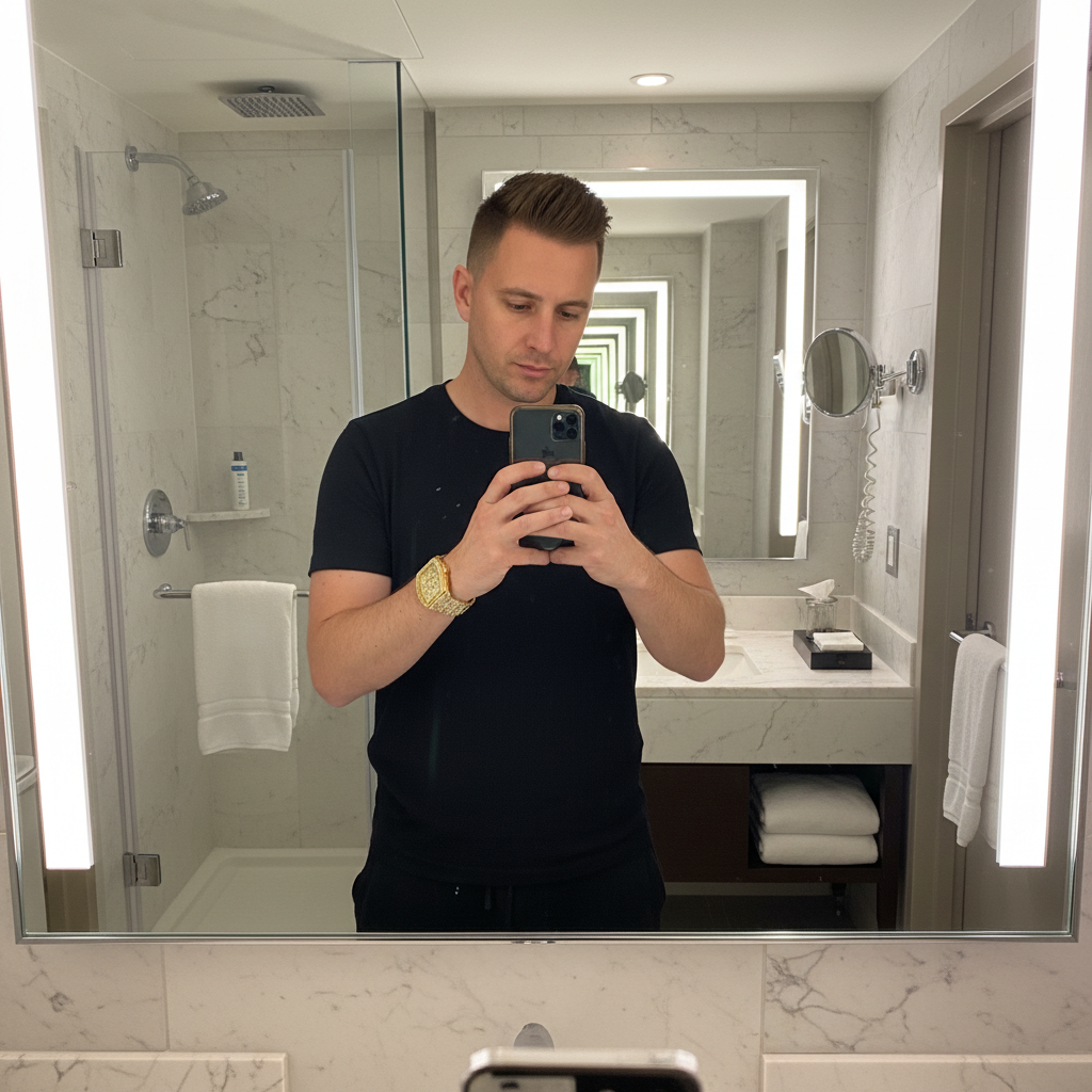 Hotel bathroom mirror selfie