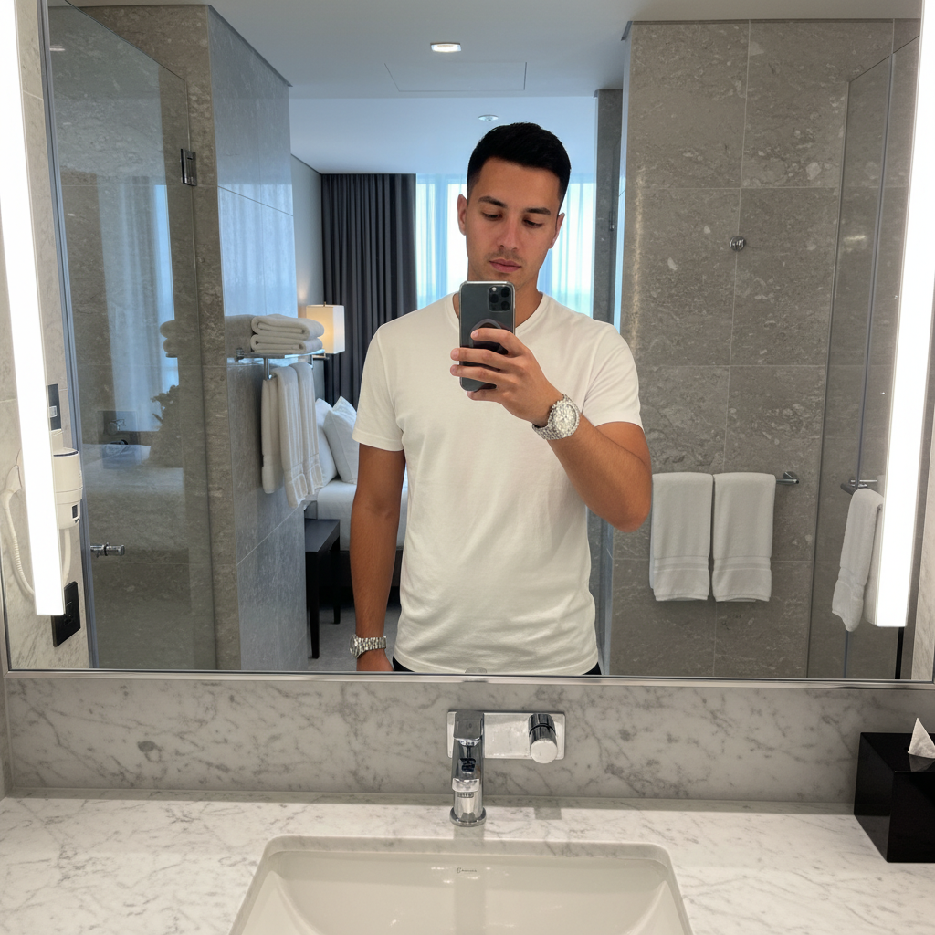 Hotel bathroom mirror selfie