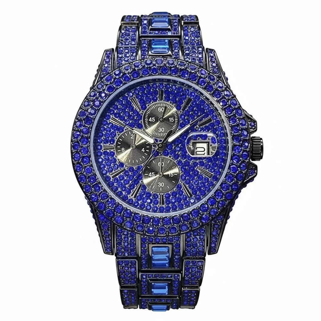 Men's Blue Crystal Stainless Watch