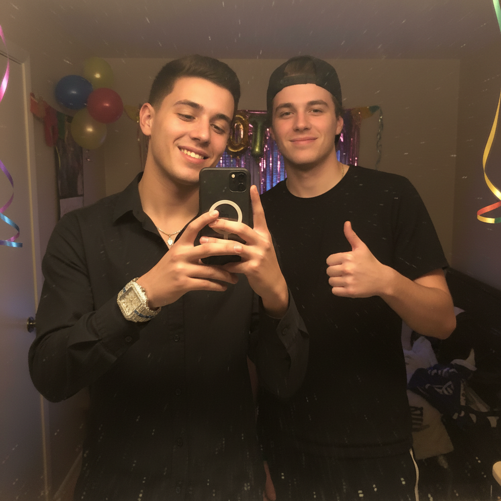Party mirror selfie with friend 1